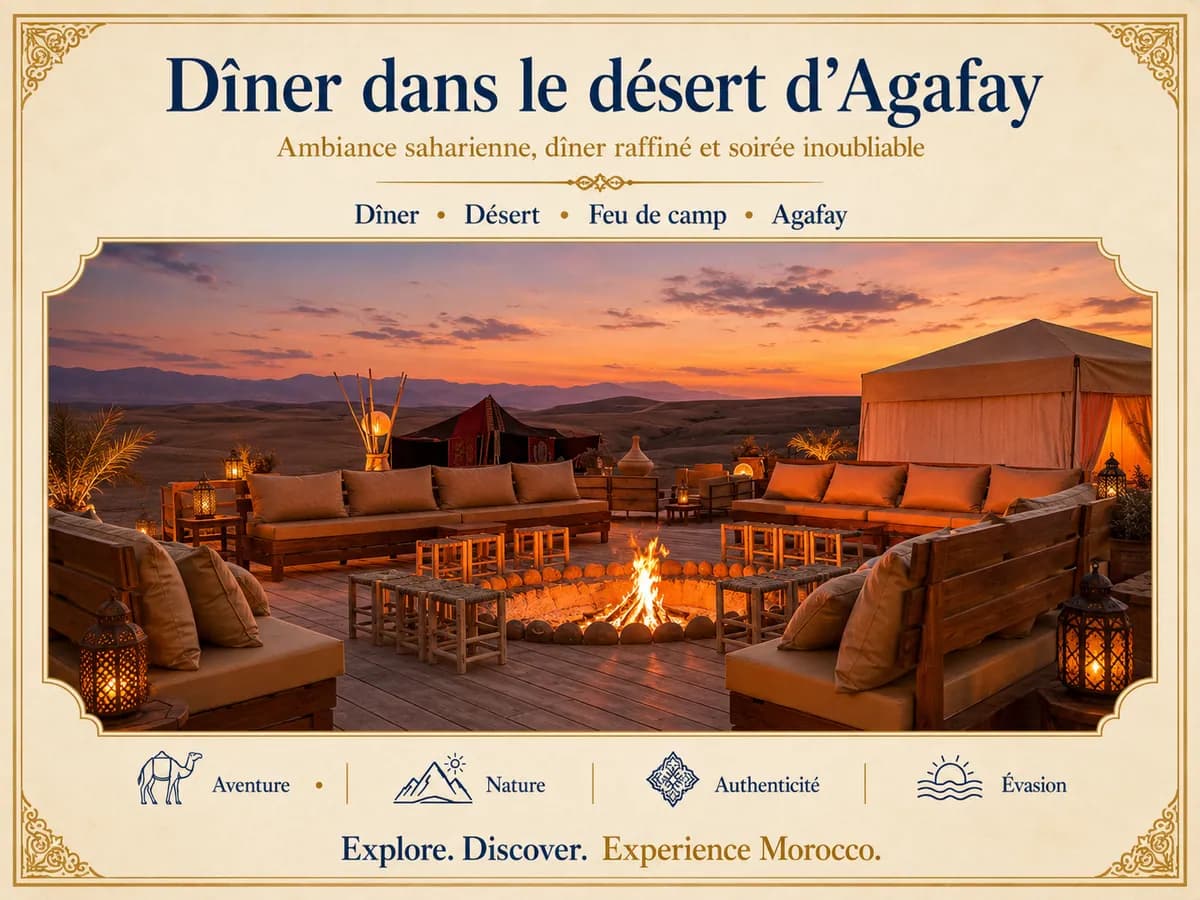 Dîner marocain sous les étoiles dans le désert d’Agafay