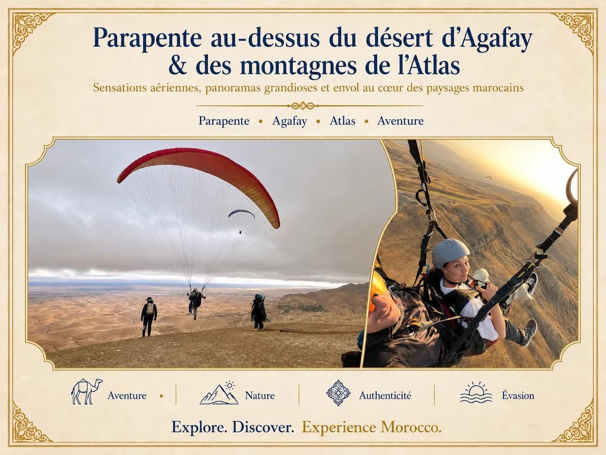 Vol en parapente au-dessus du désert d’Agafay et des montagnes de l’Atlas
