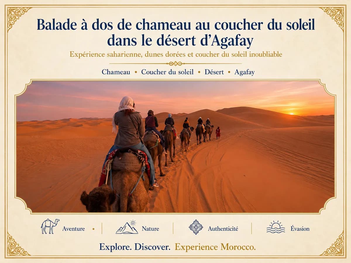 Balade à dos de chameau au coucher du soleil dans le désert d’Agafay