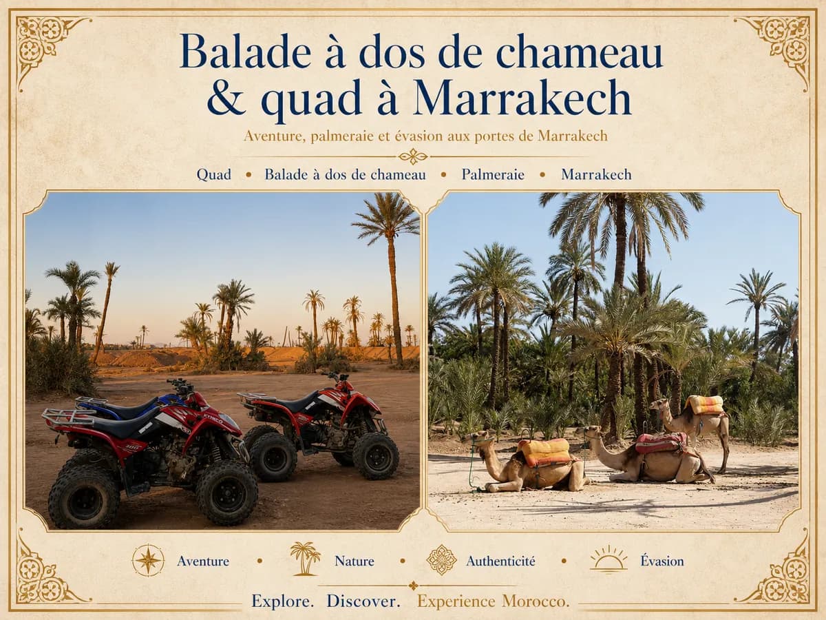 Balade à dos de chameau et sortie en quad dans la Palmeraie de Marrakech